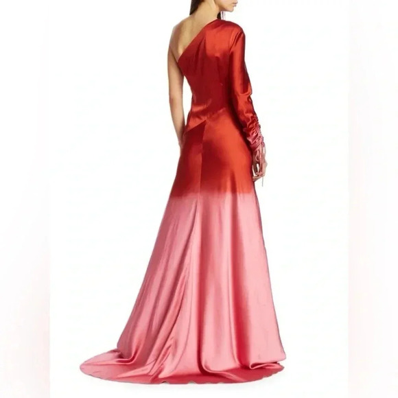 Alejandra Alonso Rojas Dip-Dye Silk One-Shoulder Asymmetrical Gown with/ Train - Picture 5 of 16